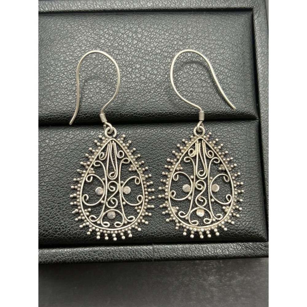 Vintage Sterling Silver Scroll Dangle Earrings 925 H17